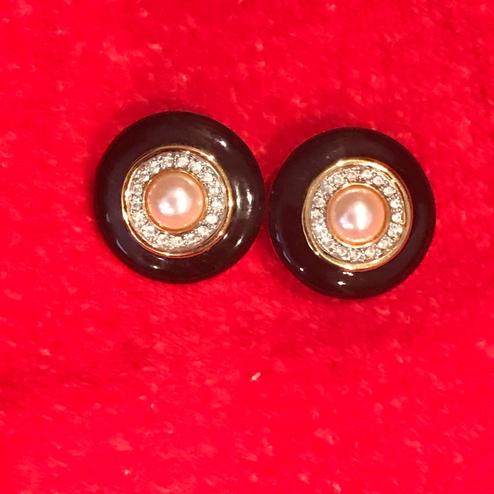 CLIP ON EARRINGS! Black, gold, rhinestones, pearl